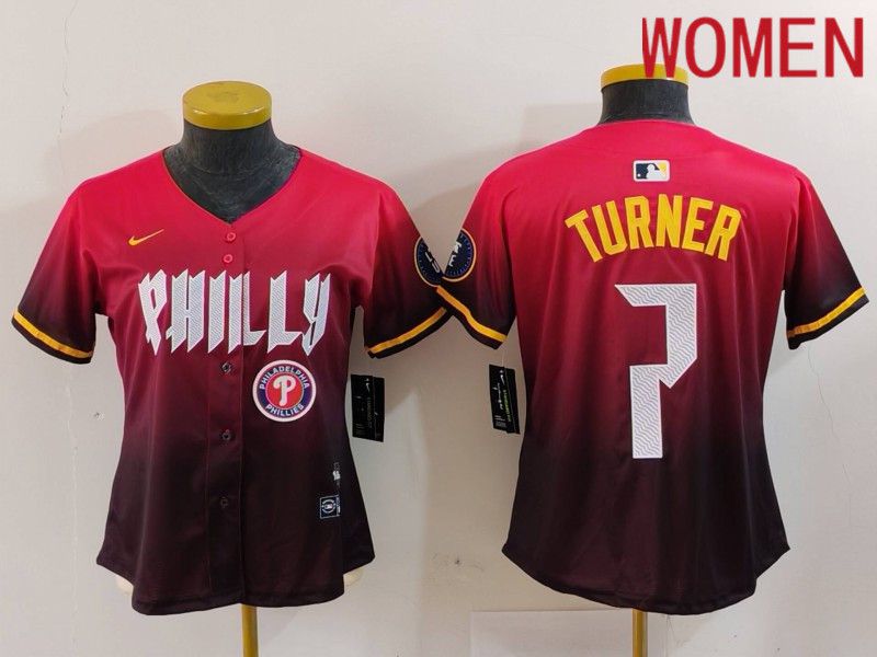 Women Philadelphia Phillies #7 Turner Red City Edition 2024 Nike MLB Jersey style 5